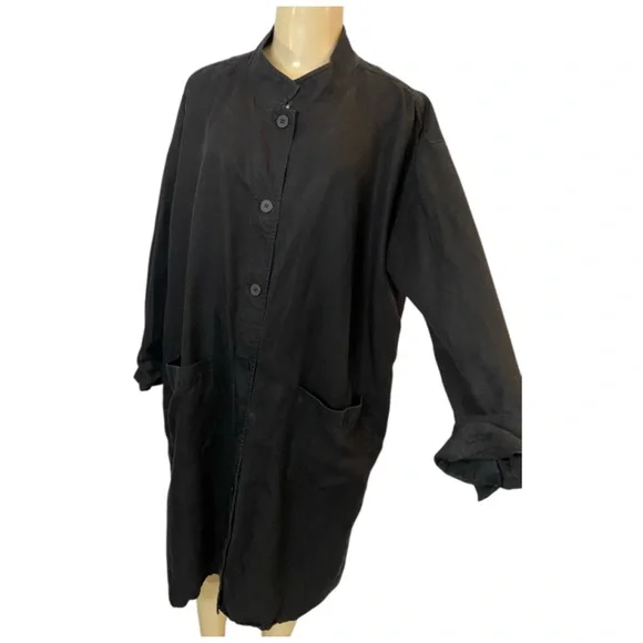 Eileen Fisher Tencel Linen Long Jacket Size M/L Black Button Down - Picture 5 of 10